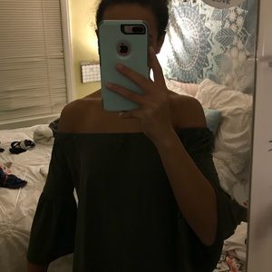pacsun bell bottom sleeved off the shoulder top